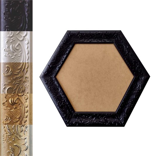 Moldura Provençal com Gravação Hexagonal para Quadros com Fundo em MDF - 6x1,5