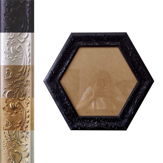 Moldura Provençal com Gravação Hexagonal para Quadros com Fundo MDF e Vidro - 6x1,5