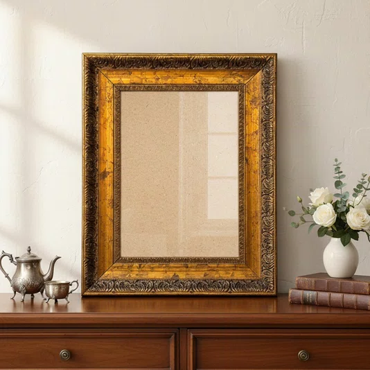 Moldura Provençal com Gravação para Quadros e Fotos com Fundo MDF e Vidro - 4,3x2,5