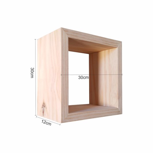Nicho Decorativo Quadrado em Madeira de Pinus - 30x30x12cm - Farmhouse