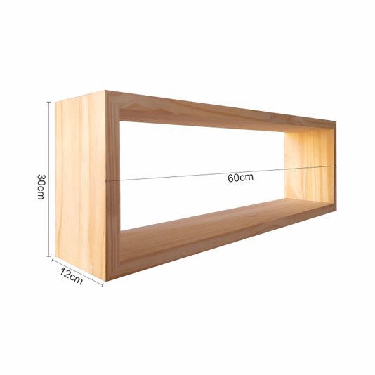Nicho Decorativo Retangular Prateleira em Madeira de Pinus - 30x60x12cm - Farmhouse