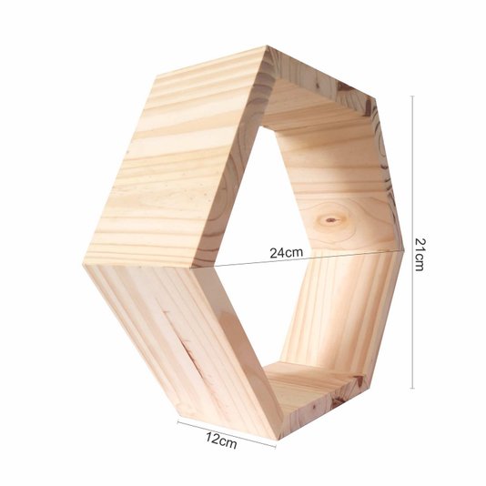 Nicho Hexagonal Colmeia Decorativo em Madeira de Pinus - 21x24x12cm - Farmhouse