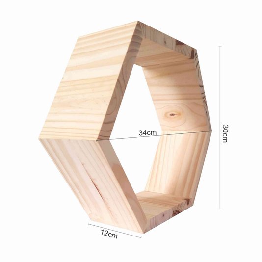 Nicho Hexagonal Colmeia Decorativo em Madeira de Pinus - 30x34x12cm - Farmhouse