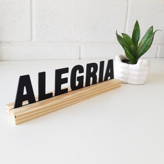 Palavra Decorativa Alegria com Suporte de Madeira