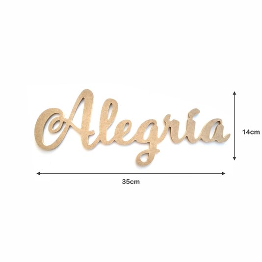 Palavra Decorativa Alegria Lettering Para Parede 35cm em Mdf Cru 6mm