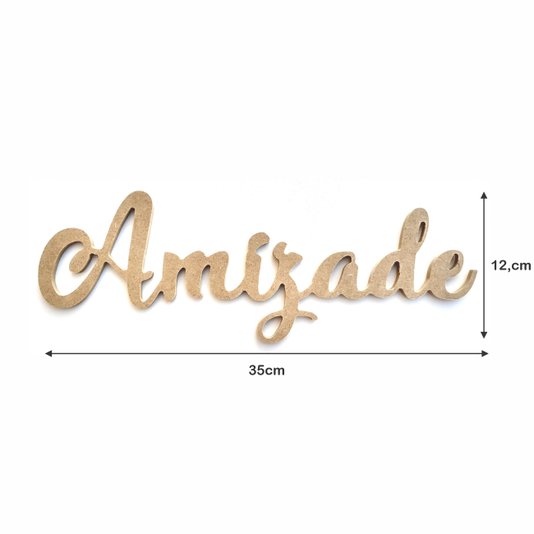 Palavra Decorativa Amizade Lettering Para Parede 35cm em Mdf Cru 6mm