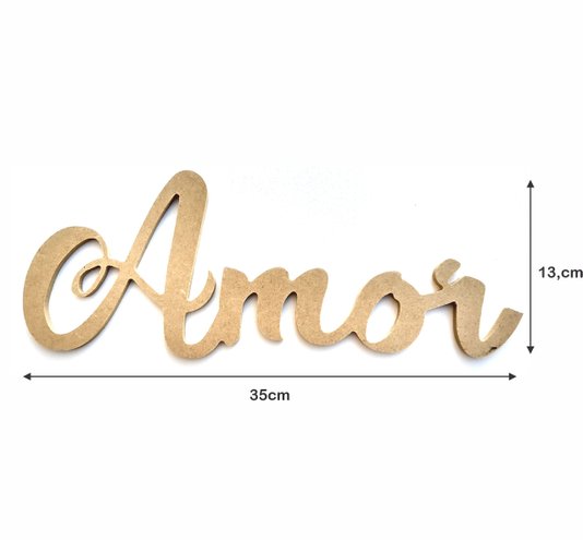Palavra Decorativa Amor Lettering Para Parede 35cm em Mdf Cru 6mm