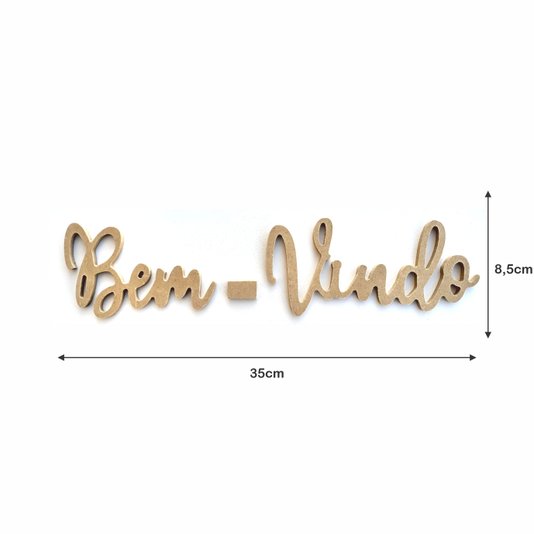 Palavra Decorativa Bem-Vindo Lettering Para Parede 35cm em Mdf Cru 6mm
