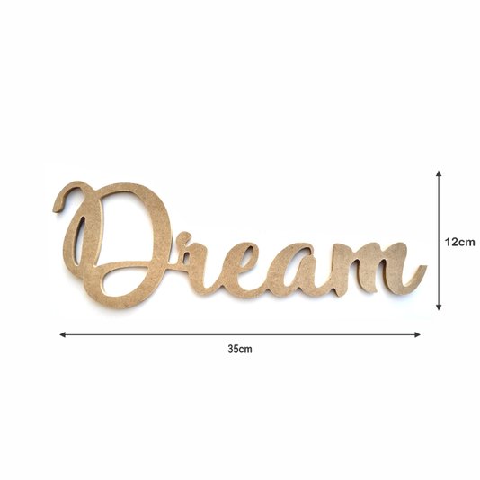 Palavra Decorativa Dream Lettering Para Parede 35cm em Mdf Cru 6mm