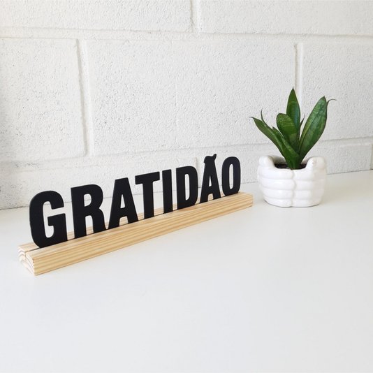 Palavra Decorativa Gratidão com Suporte de Madeira