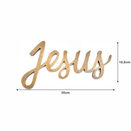 Palavra Decorativa Jesus Lettering Para Parede 35cm em Mdf Cru 6mm