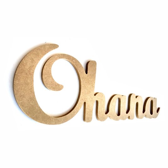 Palavra Decorativa Ohana Lettering Para Parede 35cm em Mdf Cru 6mm