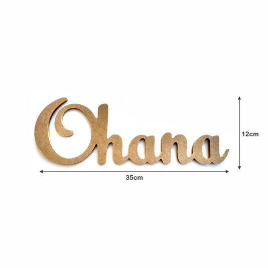 Palavra Decorativa Ohana Lettering Para Parede 35cm em Mdf Cru 6mm