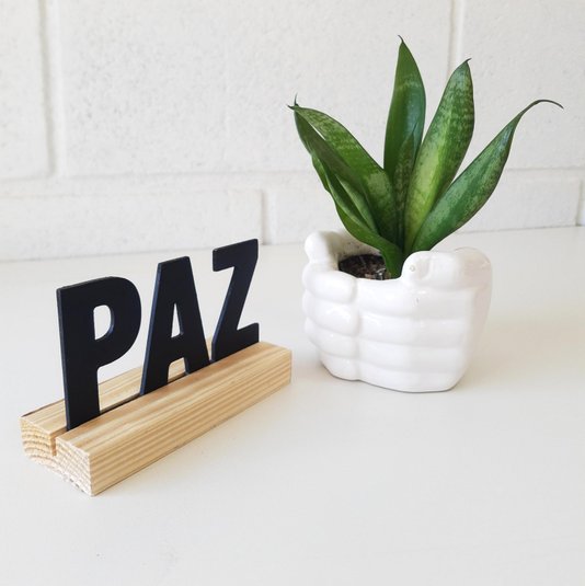 Palavra Decorativa Paz com Suporte de Madeira
