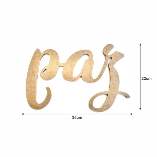 Palavra Decorativa Paz Lettering Para Parede 35cm em Mdf Cru 6mm
