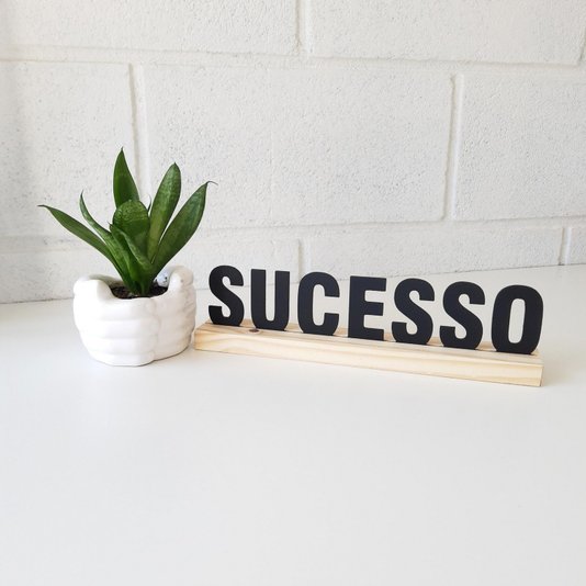 Palavra Decorativa Sucesso com Suporte de Madeira