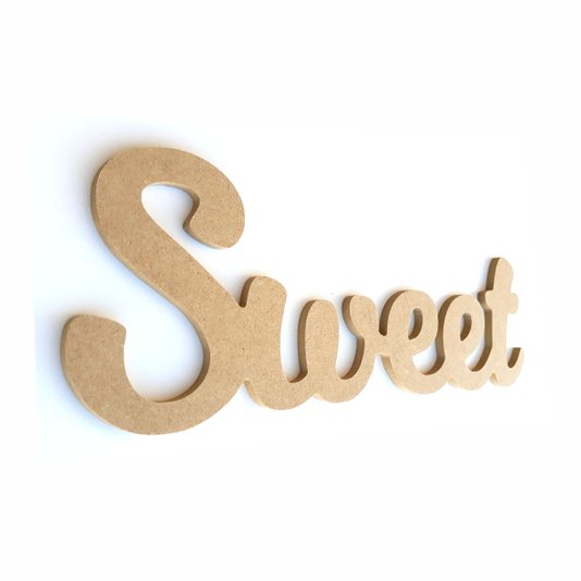 Palavra Decorativa Sweet Lettering Para Parede 35cm em Mdf Cru 6mm