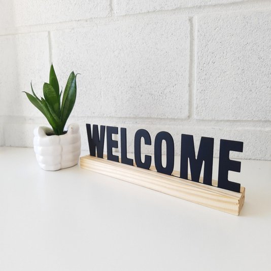 Palavra Decorativa Welcome com Suporte de Madeira