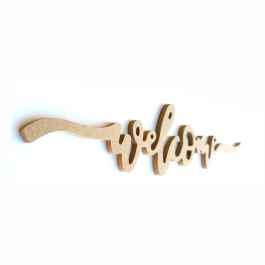 Palavra Decorativa Welcome Lettering Para Parede 35cm em Mdf Cru 6mm