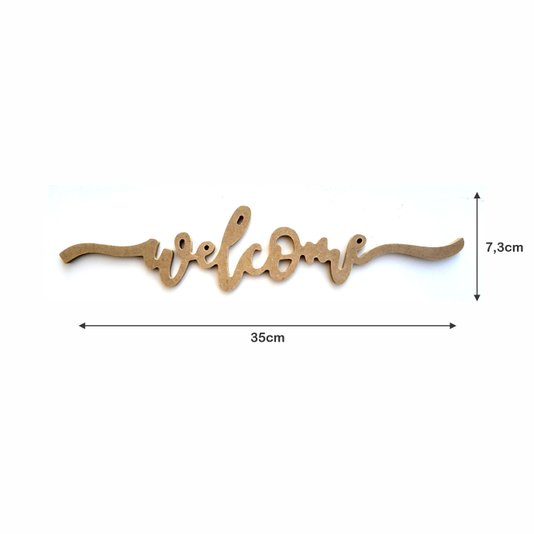 Palavra Decorativa Welcome Lettering Para Parede 35cm em Mdf Cru 6mm