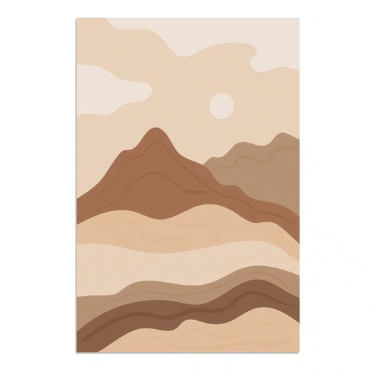 Placa Decorativa Arte Abstrata Boho Paisagem Montanhas