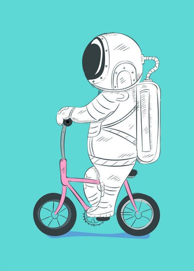 Placa Decorativa Astronauta Andando De Bicicleta Rosa