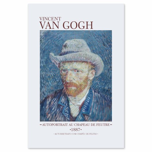 Placa Decorativa Autorretrato co Chapéu de Feltro de Van Gogh