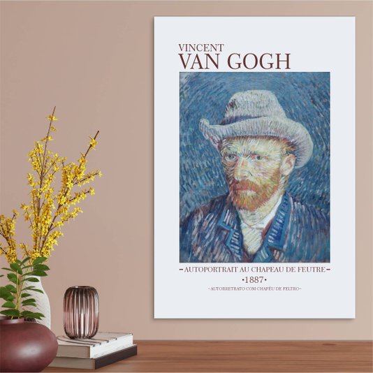 Placa Decorativa Autorretrato co Chapéu de Feltro de Van Gogh