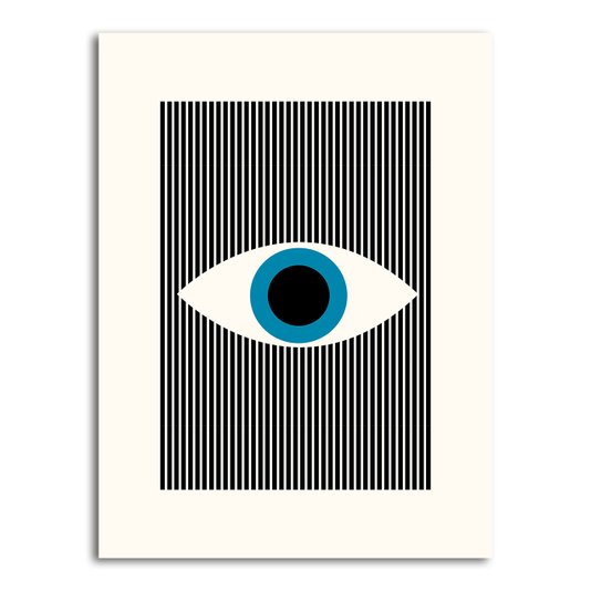 Placa Decorativa Bauhaus Olho Azul Com Linhas