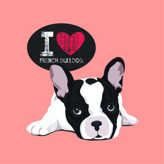 Placa Decorativa Cachorro Frase: "I Love French Bulldog" Salmão