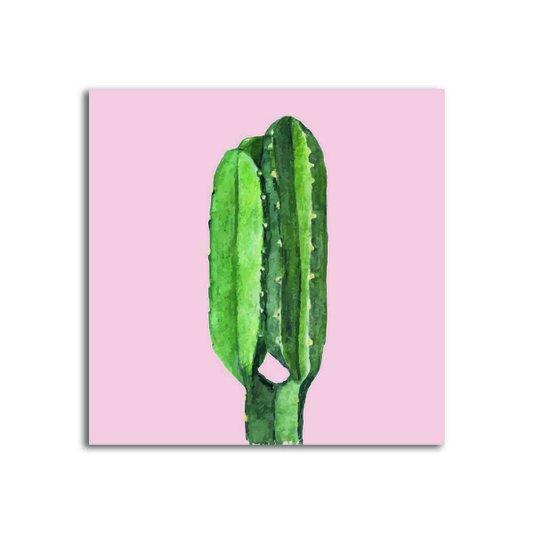 Placa Decorativa Cactus Alto com Fundo Rosa