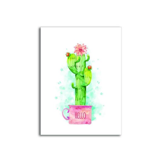 Placa Decorativa Cactus em Vaso Hello