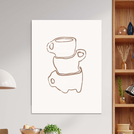 Placa Decorativa Canecas De Café Assimétricas Estilo Japandi