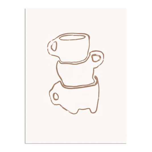 Placa Decorativa Canecas De Café Assimétricas Estilo Japandi