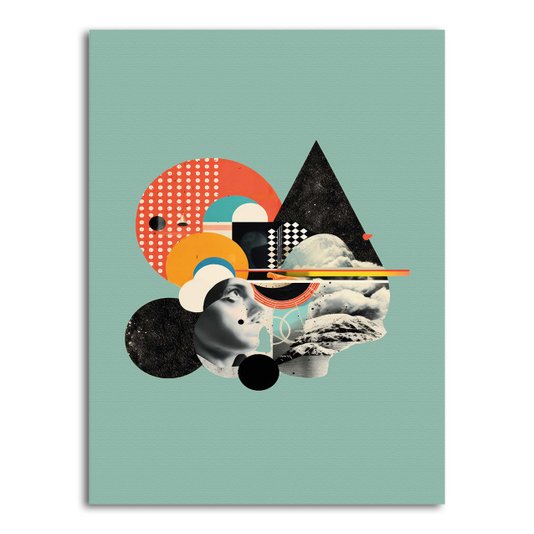 Placa Decorativa Colagem Abstrata Com Formas Geométricas