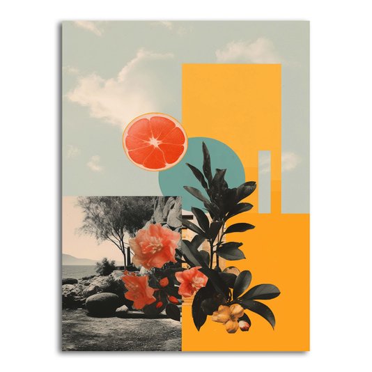 Placa Decorativa Colagem Abstrata paisagem Com Folhas