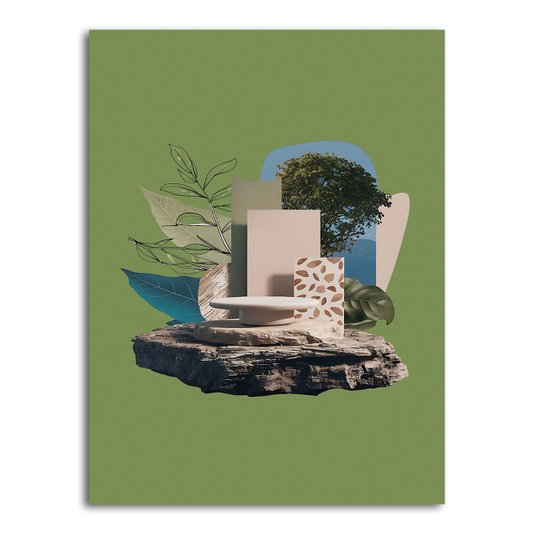 Placa Decorativa Colagem Abstrata Paisagem Formas Geométricas