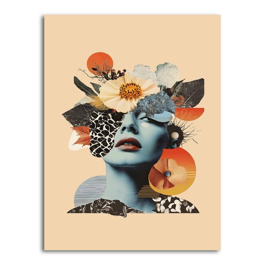 Placa Decorativa Colagem Abstrata Rosto com Flores