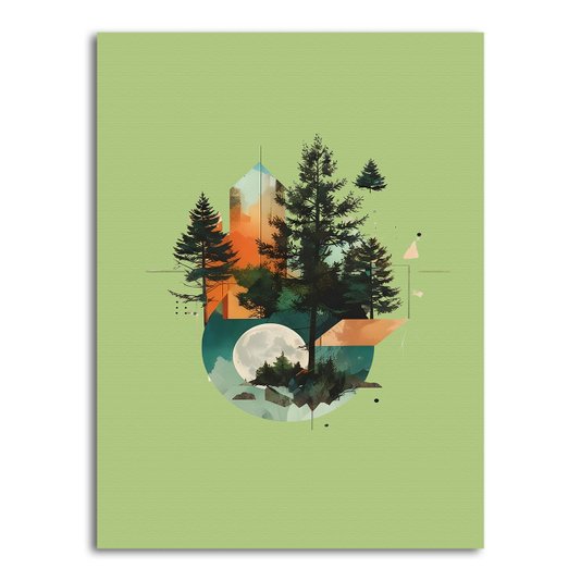 Placa Decorativa Colagem Abstrata Verde Com Natureza