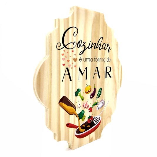 Placa Decorativa de Cozinha em Pinus Cozinhar é Uma Forma de Amar