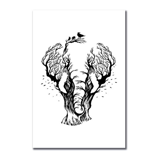 Placa Decorativa Elefante Abastrato com Pássaros