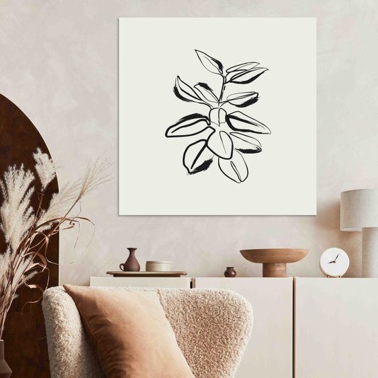 Placa Decorativa Esboço Planta Estilo Japandi