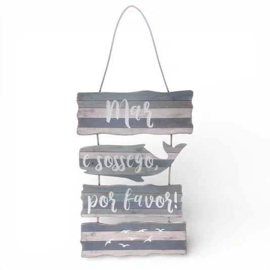 Placa Decorativa Estilo Náutico Frase Mar e Sossego Por Favor Em MDF 3mm Para Pendurar