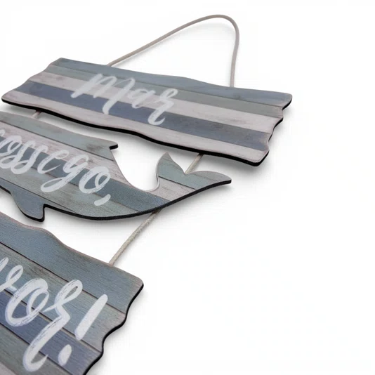 Placa Decorativa Estilo Náutico Frase Mar e Sossego Por Favor Em MDF 3mm Para Pendurar