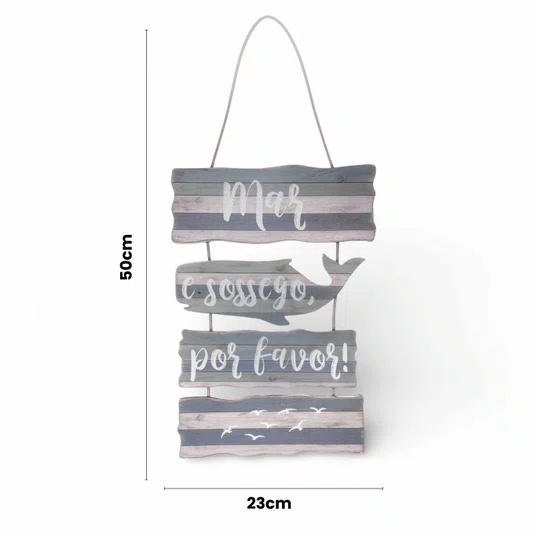 Placa Decorativa Estilo Náutico Frase Mar e Sossego Por Favor Em MDF 3mm Para Pendurar
