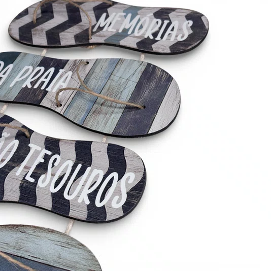Placa Decorativa Estilo Náutico Frase Memórias da Praia São Tesouros da Alma Em MDF 3mm Para Pendurar