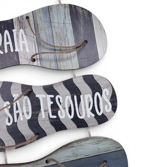 Placa Decorativa Estilo Náutico Frase Memórias da Praia São Tesouros da Alma Em MDF 3mm Para Pendurar