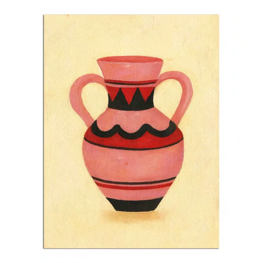Placa Decorativa Estilo Pintura Mid Century Composição de Vaso sobre Toalha Amarela