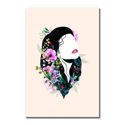 Placa Decorativa Face Mulher com Flores