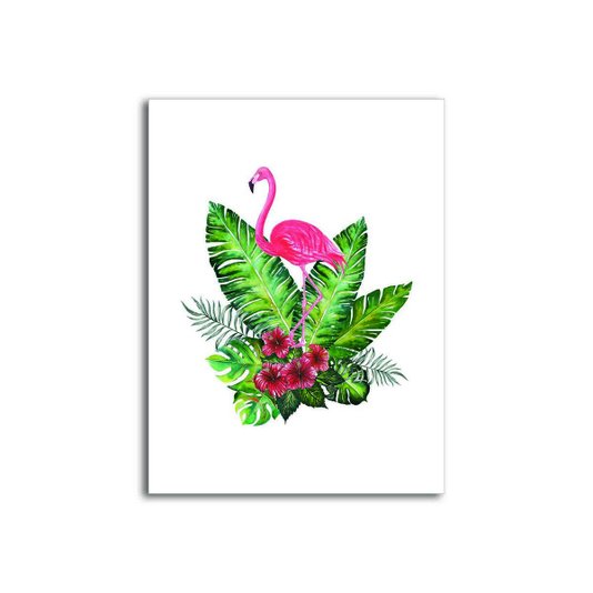 Placa Decorativa Flamingo Rosa em Folhas Tropicais